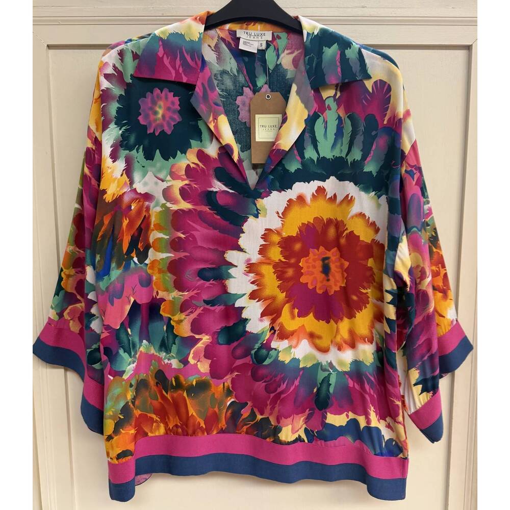 NEW TRU LUXE women's tie dye floral tunic blouse in multi
